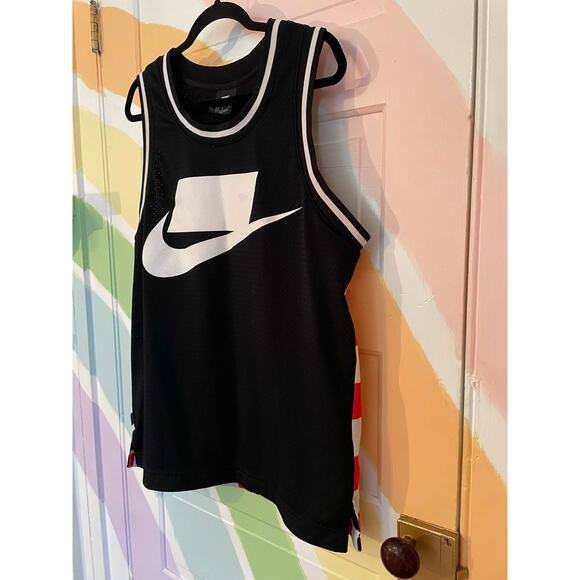 Nike NSW Reversible Tank Top Large Black Swoosh Red Check Mesh Jersey - Picture 2 of 10